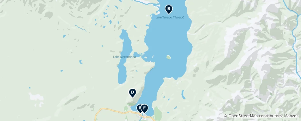 Mappa di Lake Tekapo / Takapō Must-Sees