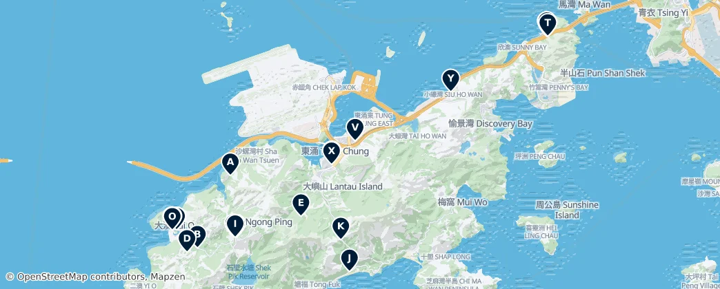 Mapa De Lantau Hiking Shelters & Trailheads