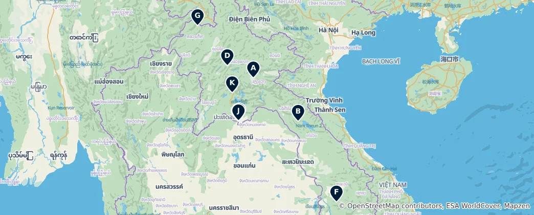 Mapa Hidden Gems in Laos