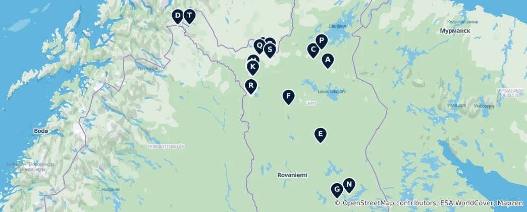 Mapa Wilderness Huts and Cabins