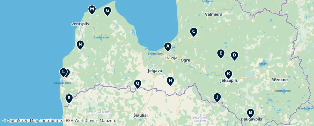 Mapa Historic Sites of Latvia
