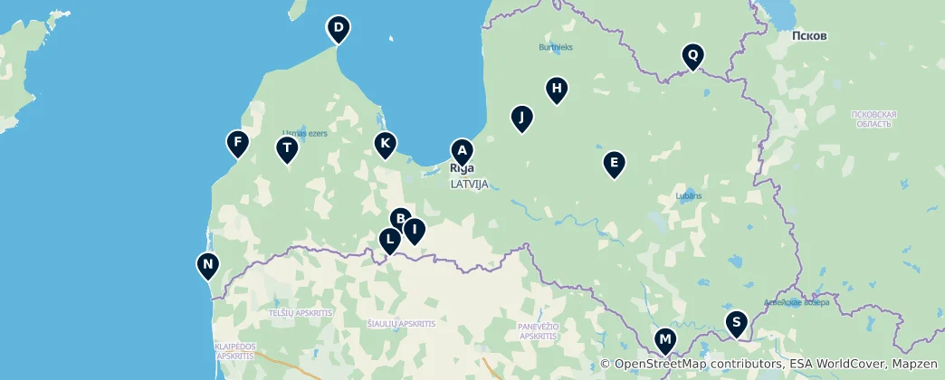 Map of Latvia's Best Viewpoints & Towers