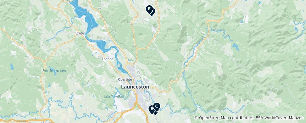 Mappa di Tasmanian Wineries