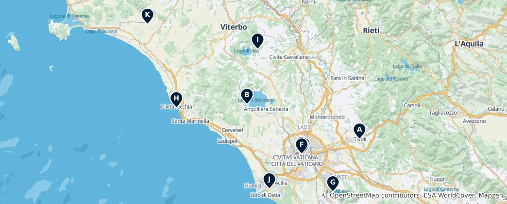 Map of Castles and Palaces of Lazio