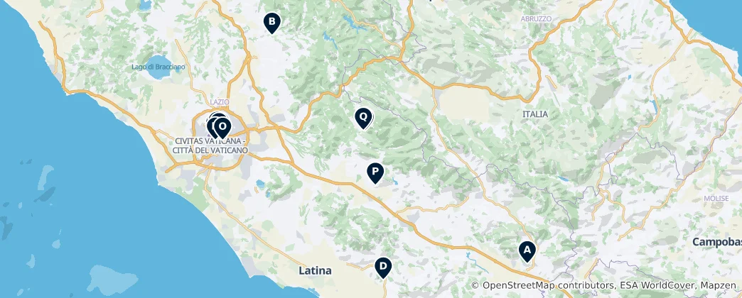 Map of Historic Churches of Lazio