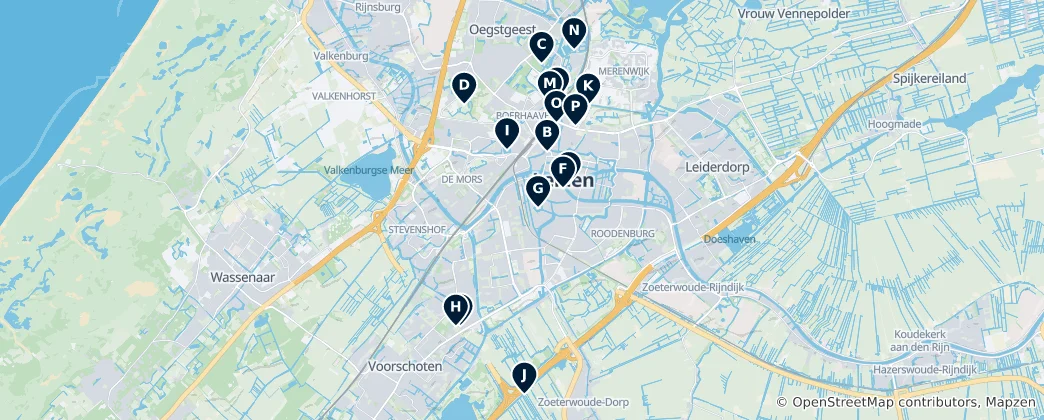 Mapa Historic Buildings of Leiden