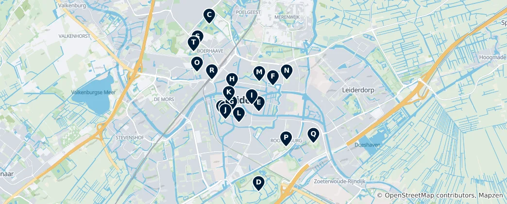 Map of Leiden's Gardens and Hofjes