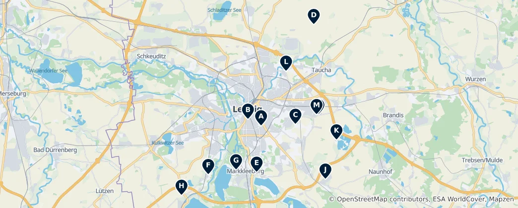 Karte von Leipzig Churches