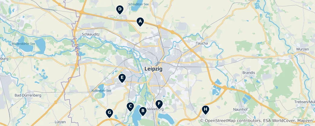 Mapa Leipzig's Castles and Manor Houses