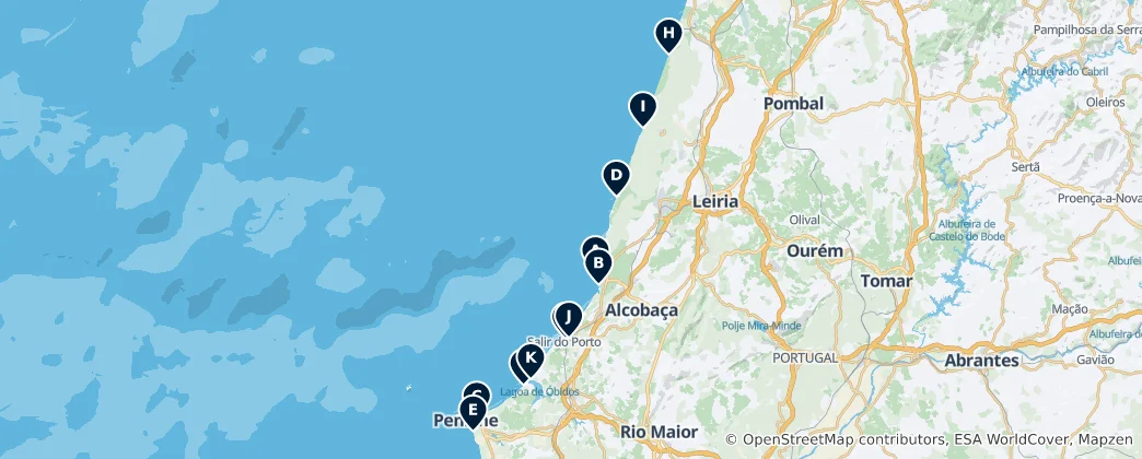 Karte von Best Beaches in Leiria District
