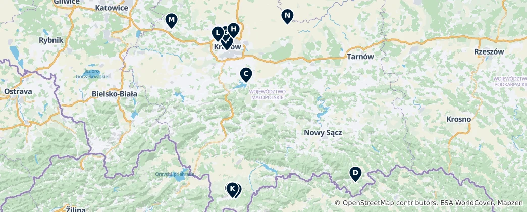 Mapa Krakow's Historic Treasures