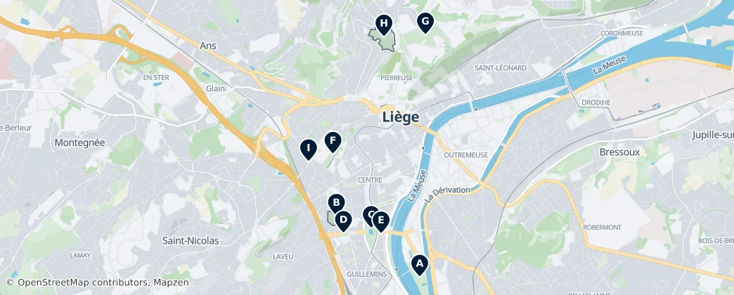 Parks and Gardens of Liège — Map