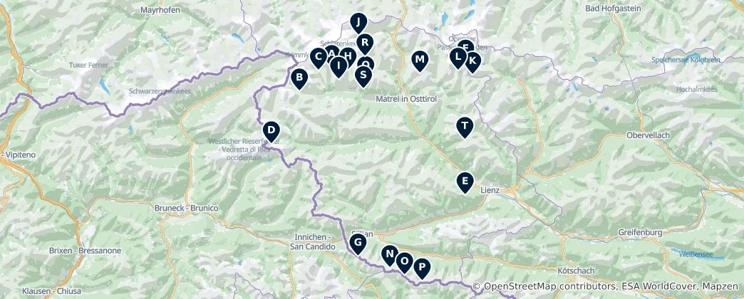 Karte von Alpine Huts and Shelters