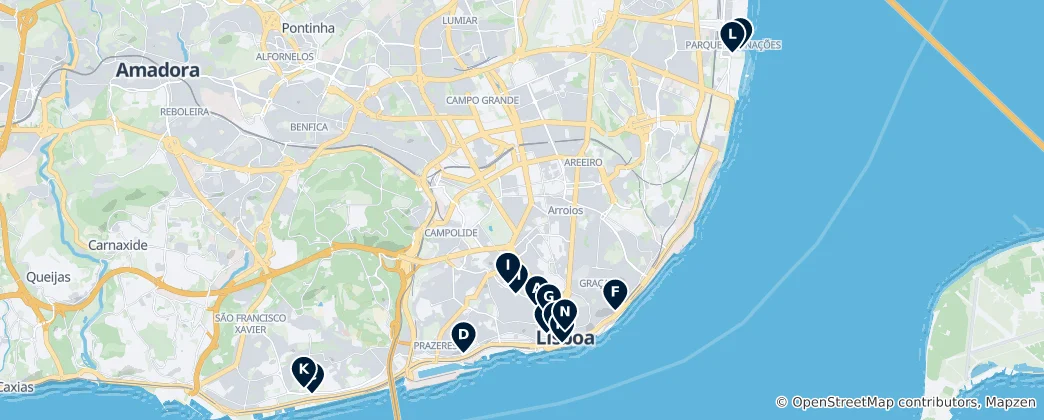 Mappa di Musei e Patrimonio di Lisbona