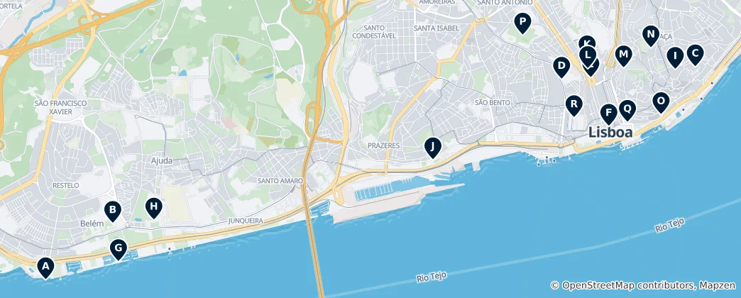 Mappa di Tesori Storici di Lisbona