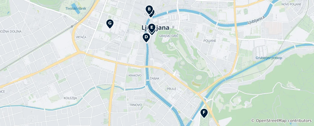Mapa Ljubljana Parks & Squares