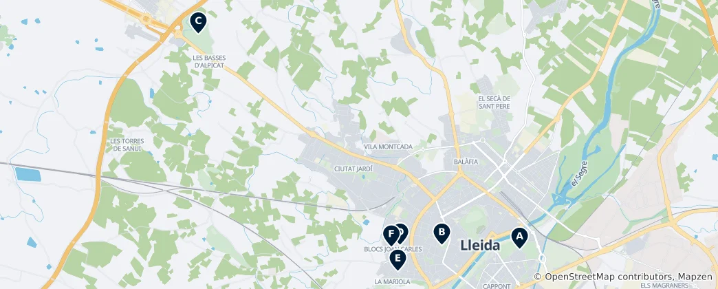 Mappa di Parks & Gardens in Lleida