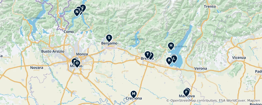 Mapa Must-See Museums in Lombardy
