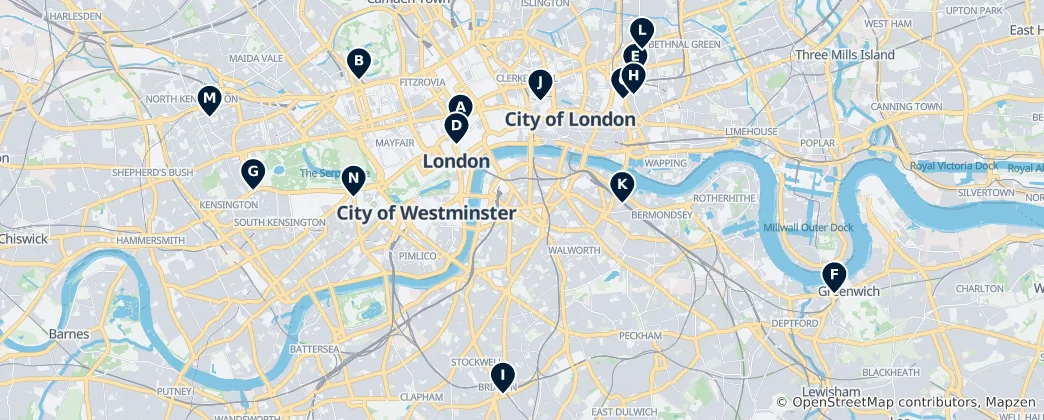 Karte von Londons beste Märkte & Einkaufsstraßen