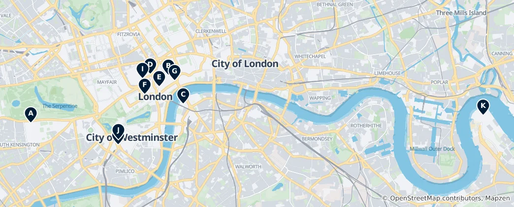 Karte von Londons Theater und Veranstaltungsorte
