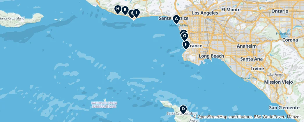 Karte von Top Southern California Beaches