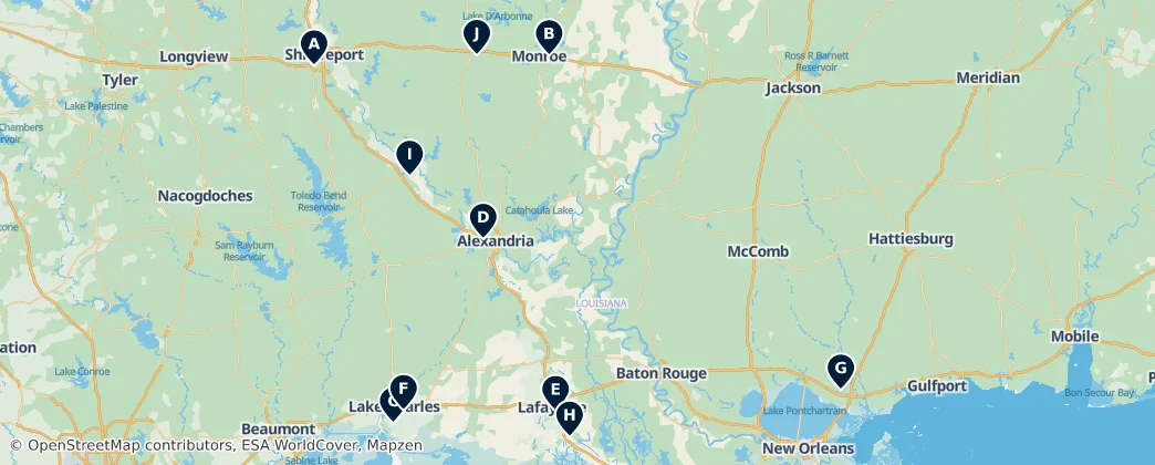 Map of Louisiana Airports
