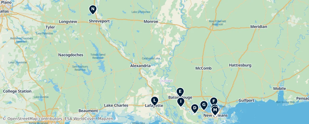 Map of Louisiana Must-Sees