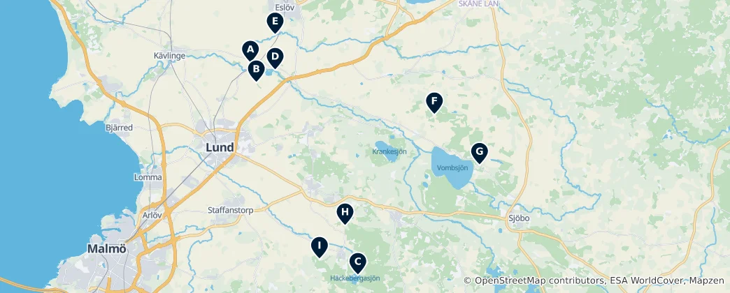 Map of Historic Castles Near Lund