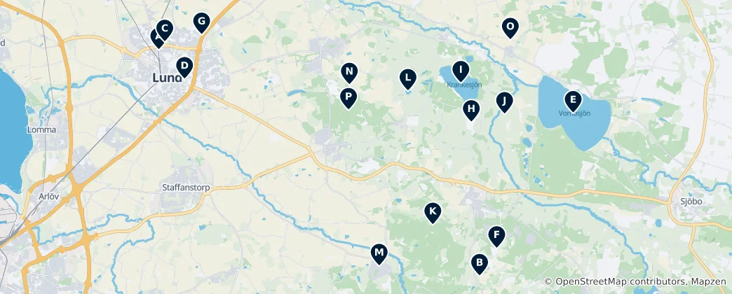Mappa di Parks and Nature in Lund