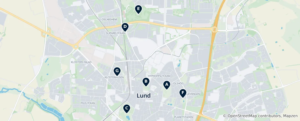 Mapa Parks and Gardens in Lund