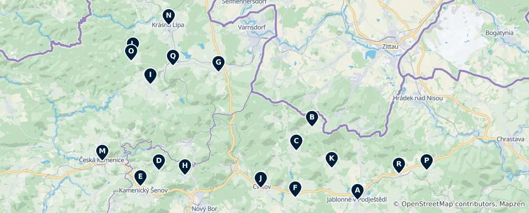 Map of Lusatian Mountains Churches and Chapels