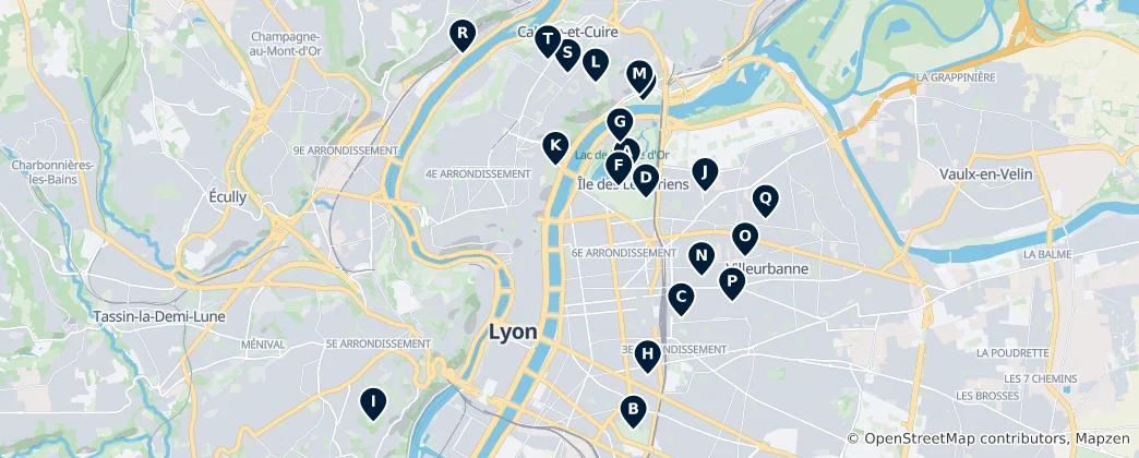 Mapa Lyon's Parks and Gardens