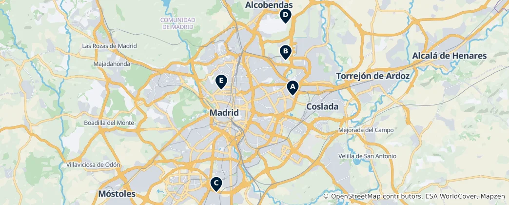 Mapa Sportovní areály a stadiony v Madridu