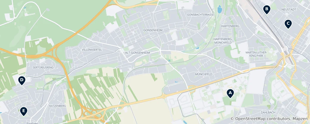 Mapa Mainz Parks & Gardens