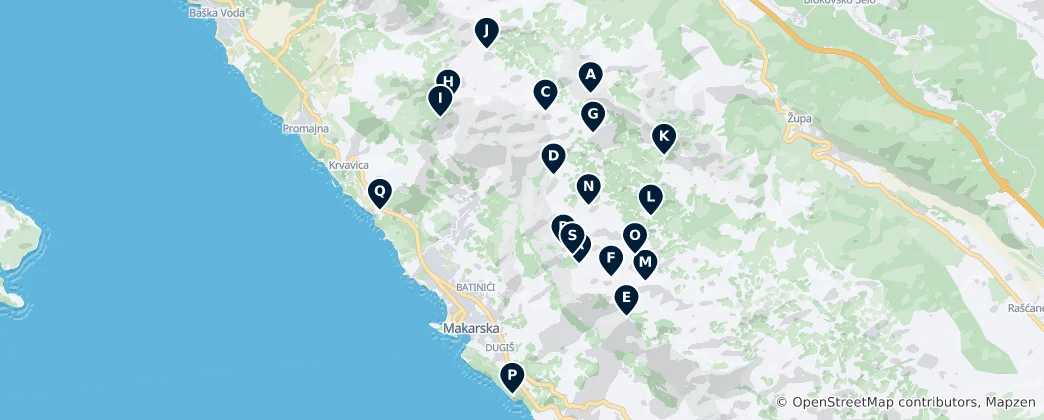 Mapa Makarska Peaks & Viewpoints