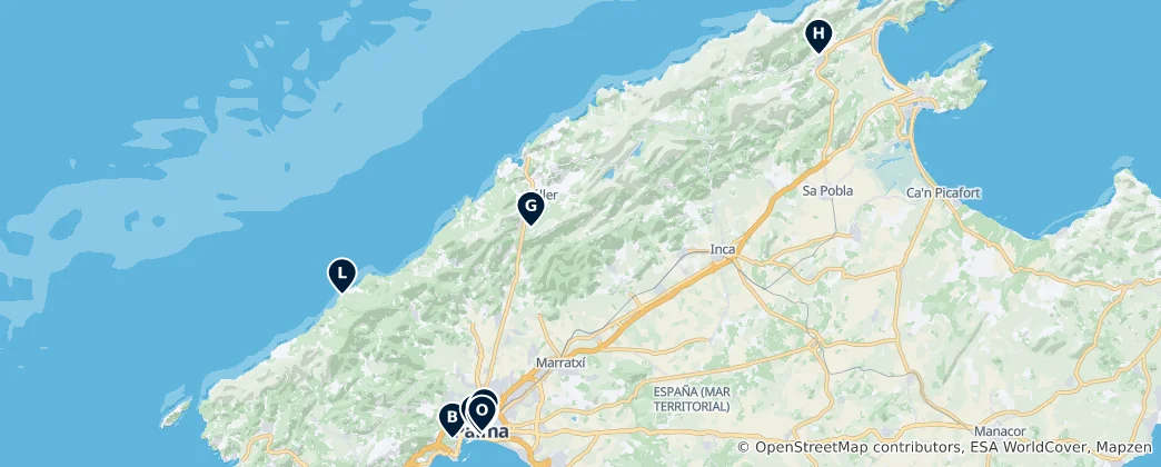 Map of Historic Sites of Majorca