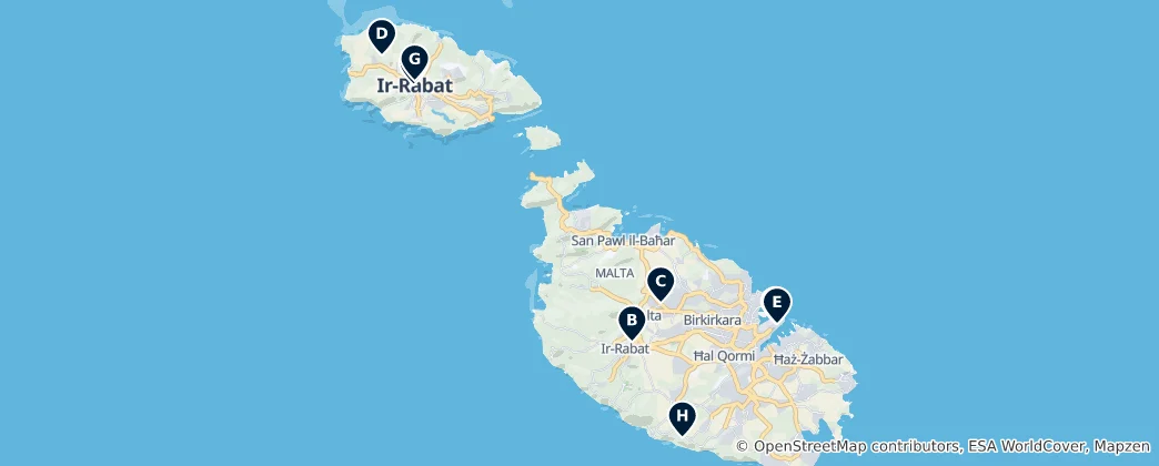 Mapa de Igrejas Históricas de Malta
