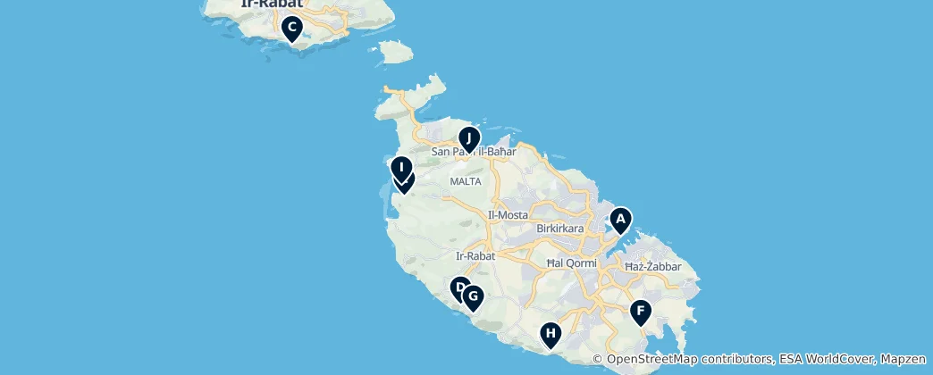 Mapa Malta's Natural Viewpoints