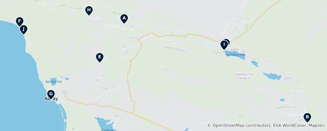 Mapa Mangystau Highlights