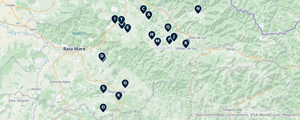 Mapa Wooden Churches of Maramureș