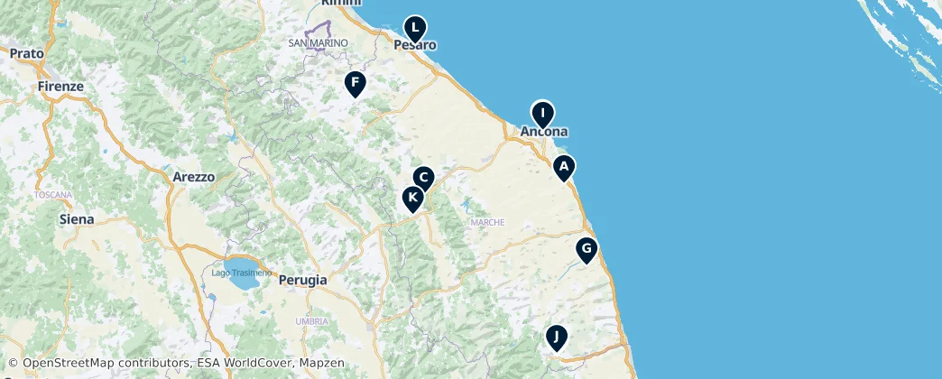 Mapa Historic Churches of Marche