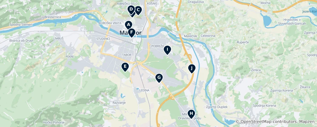 Map of Maribor Parks and Views
