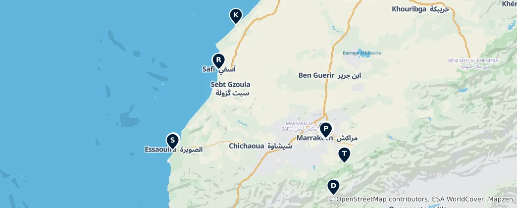 Mappa di Marrakech-Safi's Unmissable Treasures
