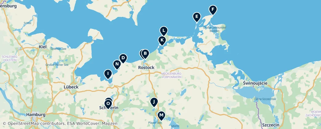 Mapa Coastal and Lakeside Attractions