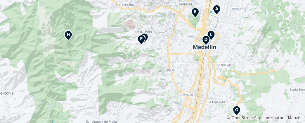 Mapa Medellín Parks and Viewpoints