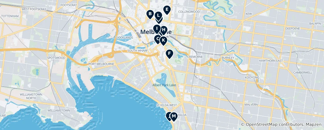 Mapa de Melbourne Must-Sees