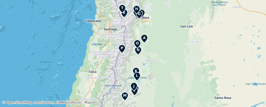 Map of Andean Peaks and Glaciers