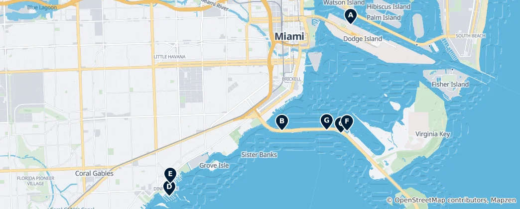 Mappa di Miami's Marinas and Beaches