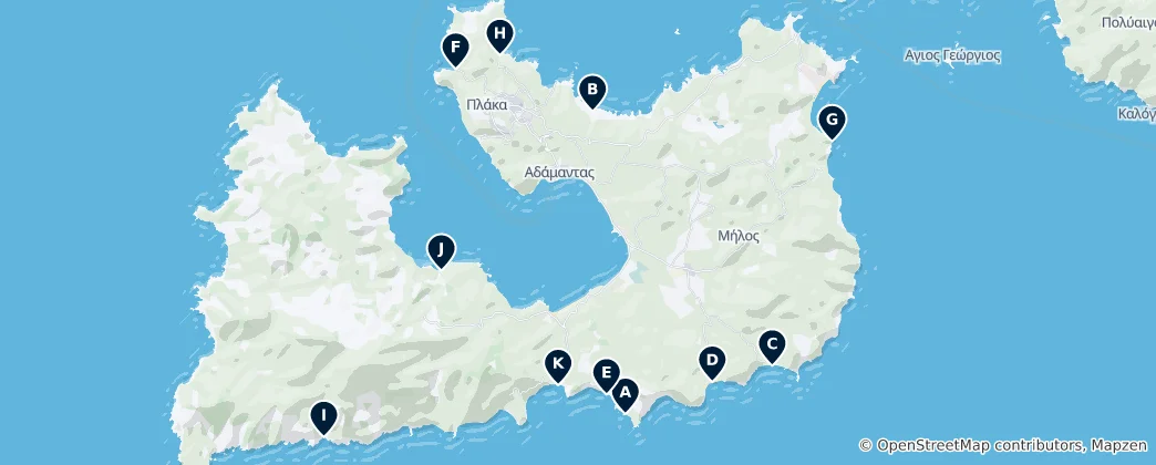 Karte von Best Beaches in Milos