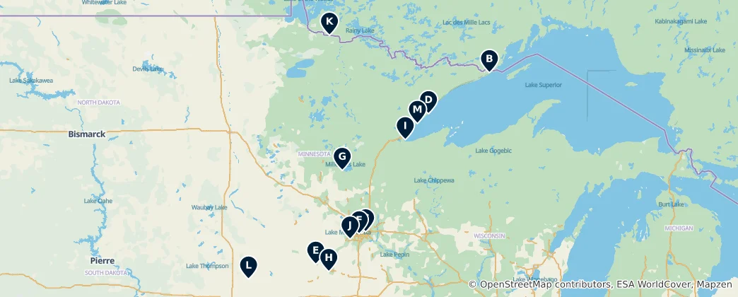 Mapa Minnesota’s Historic Landmarks